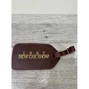 Vintage 1987 New Car Show Nissan Leather Luggage Tag Brown Gold Commemorative
